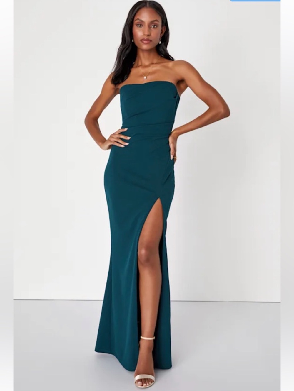 Lulu’s Marvelous Entrance Emerald Green Pleated Strapless Maxi Dress M NWT